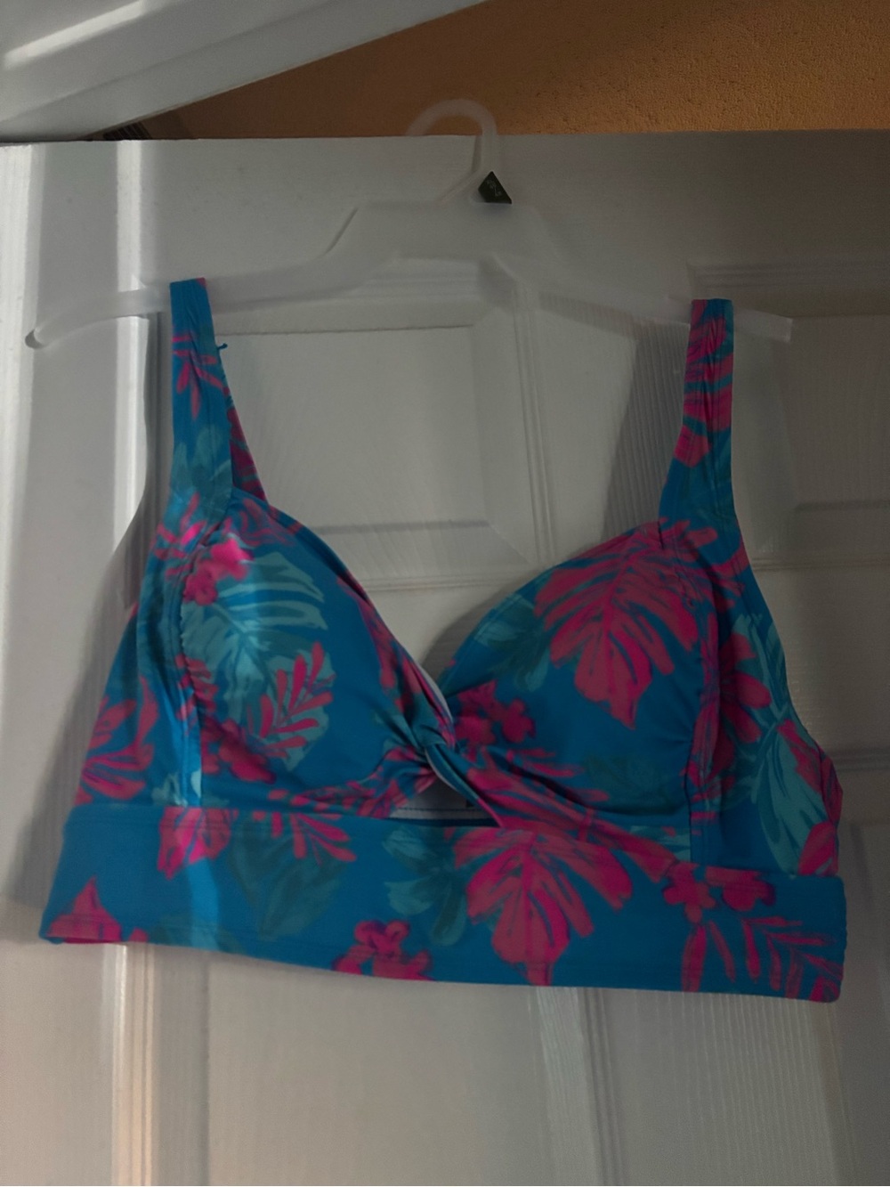 torrid Blue Tropical Print Bikini Top with Pink Leaf Pattern